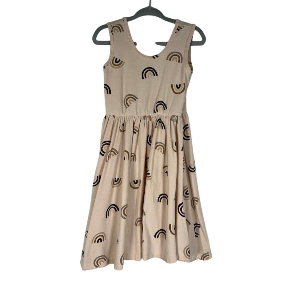 Alice + Ames Girl's Rainbow Sleeveless Dress S Beige Cotton Stretch Flowy